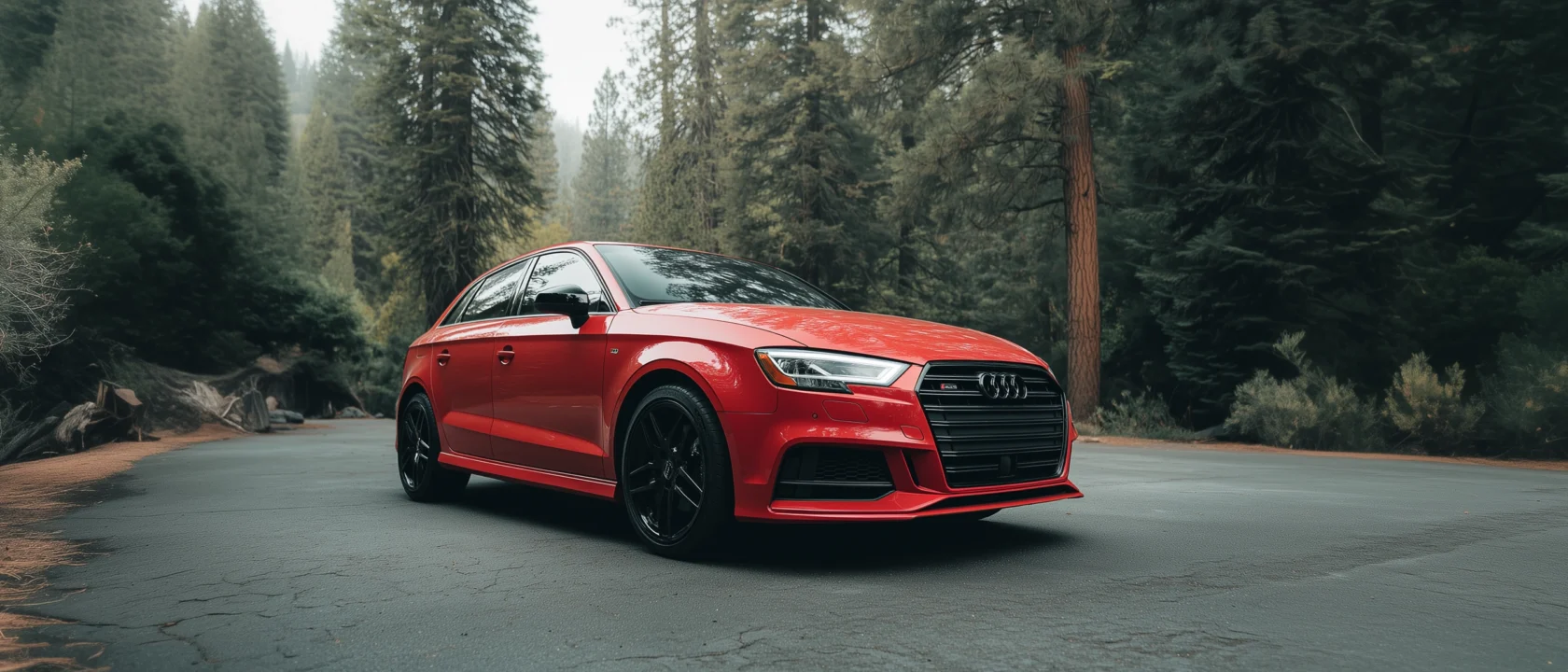 Red Audi Saloon on Scenic Road | Shiel Motors Ireland